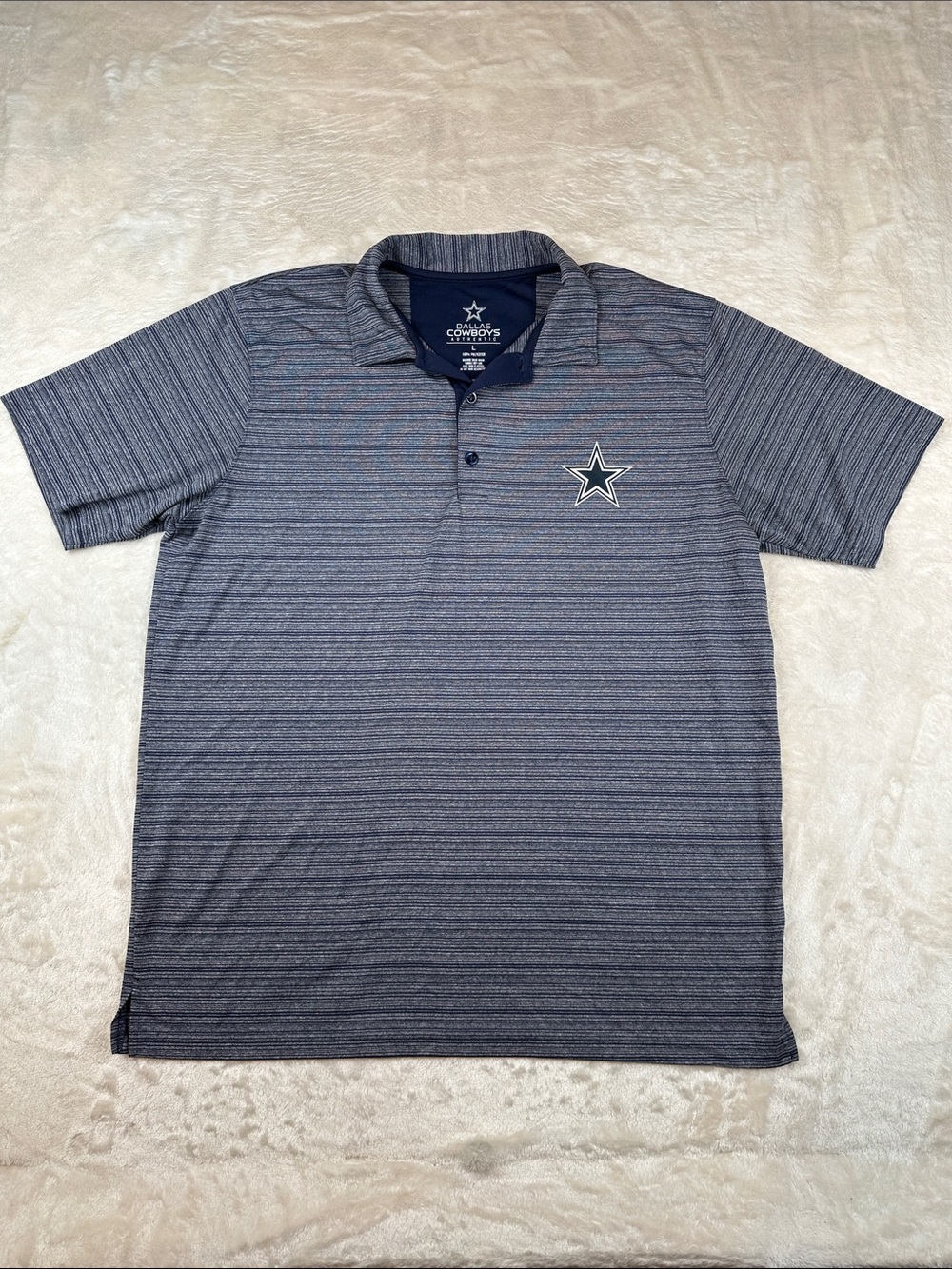 NFL Men’s Size L Dallas Cowboys Navy and Gray Striped Polo | Football